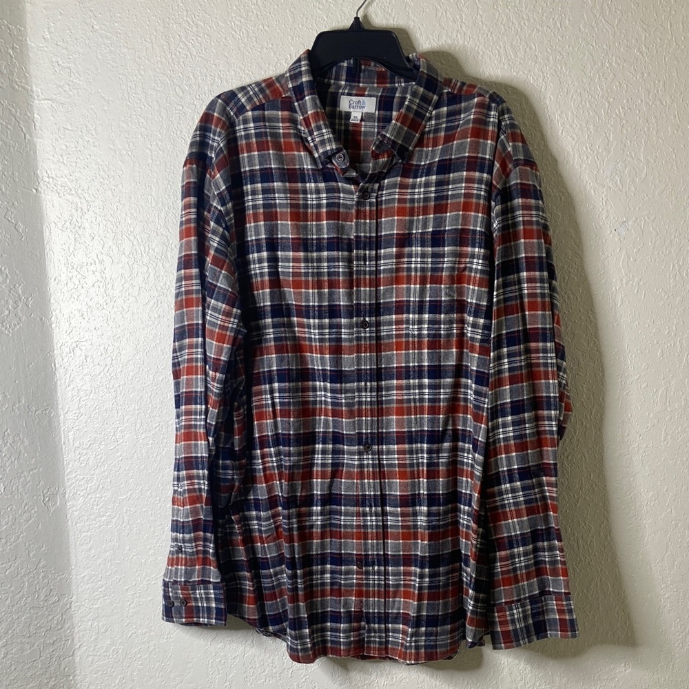 Croft & Barrow Navy and Orange Flannel Plaid Shirt